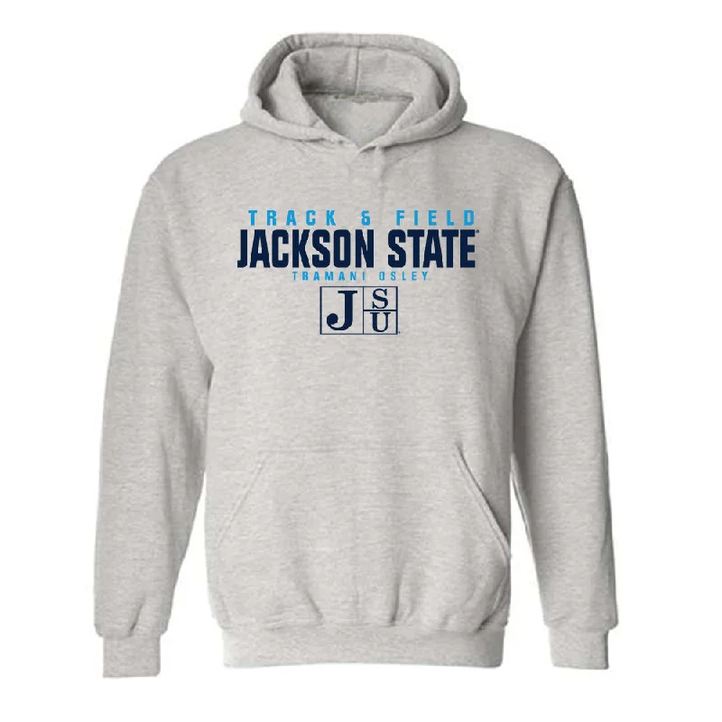 Jackson State - NCAA Women's Track & Field : Tramani Osley - Classic Fashion Shersey Hooded Sweatshirt Hoodie with Print Artistic Unique