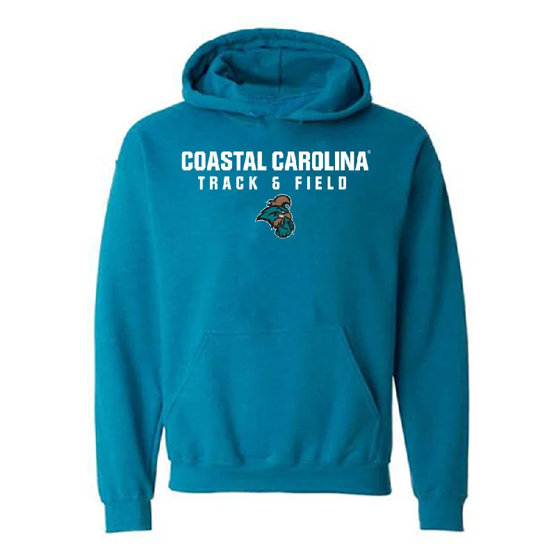 Coastal Carolina - NCAA Women's Track & Field : Faith Wright - Classic Shersey Hooded Sweatshirt Hoodie with Slit Hem Functional Movement