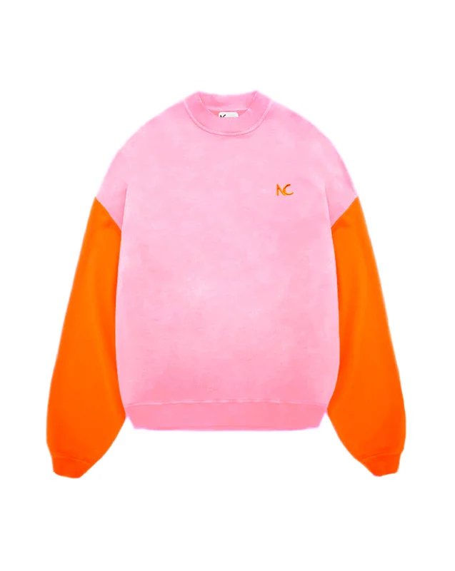 CONTRAST OVERSIZED SWEATSHIRT - PINK & ORANGE Hoodie with Hem Applique Textured Unique