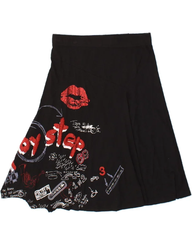 DESIGUAL Womens Graphic Asymmetrical Skirt  XL W30  Black cashmere skirt rich