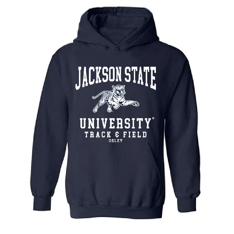 Jackson State - NCAA Women's Track & Field : Tramani Osley - Hooded Sweatshirt Hoodie with Hem Ribbing Snug Secure