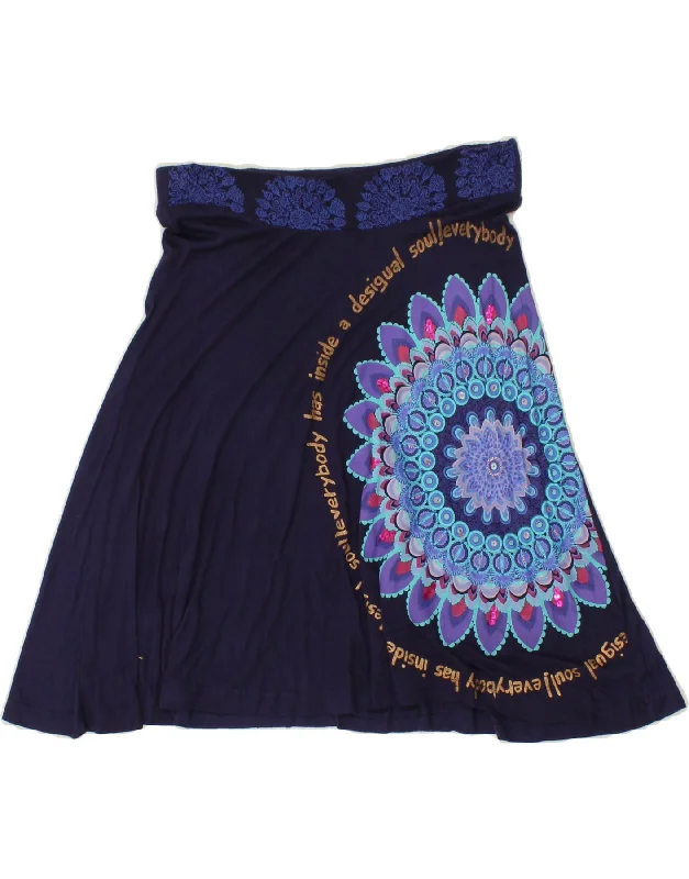 DESIGUAL Womens Graphic A-Line Skirt Medium W28  Navy Blue Floral cotton skirt soft