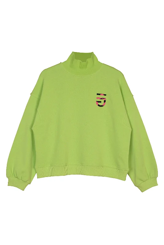 Oversize Turtleneck Sweatshirt Lime Hoodie with Half-Zip Sporty Casual