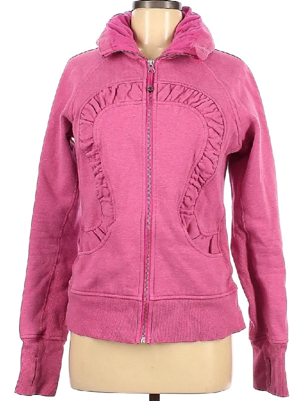 Lululemon Scuba Pink Sparkle Full-Zip Sweatshirt Size 8. MSP$118 Hoodie with Exposed Zipper Edgy Industrial