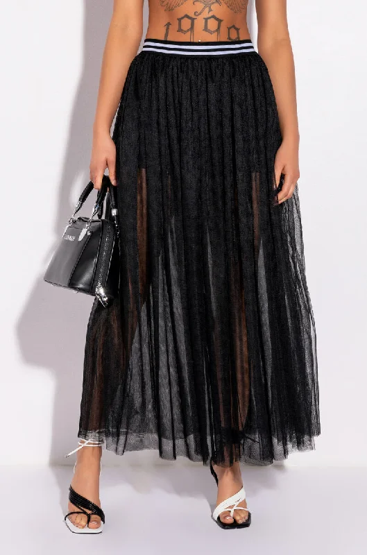 OFF DUTY MESH MAXI SKIRT zip skirt side