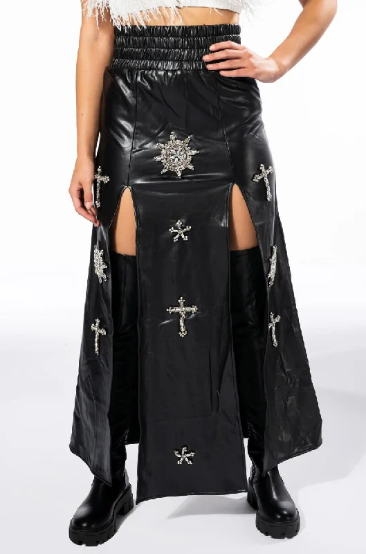 CROSSING MY PATH MAXI FAUX LEATHER SKIRT leather skirt refined