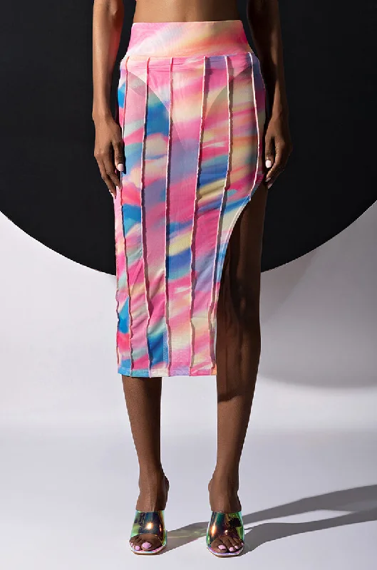 ALWAYS THE BRIGHT LIGHT MESH MIDI SKIRT pleated skirt texture