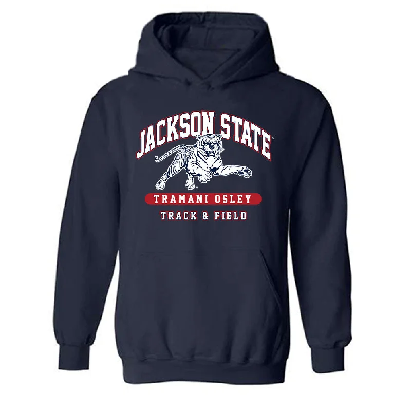 Jackson State - NCAA Women's Track & Field : Tramani Osley - Classic Fashion Shersey Hooded Sweatshirt Hoodie with Patch Decorative Personalized