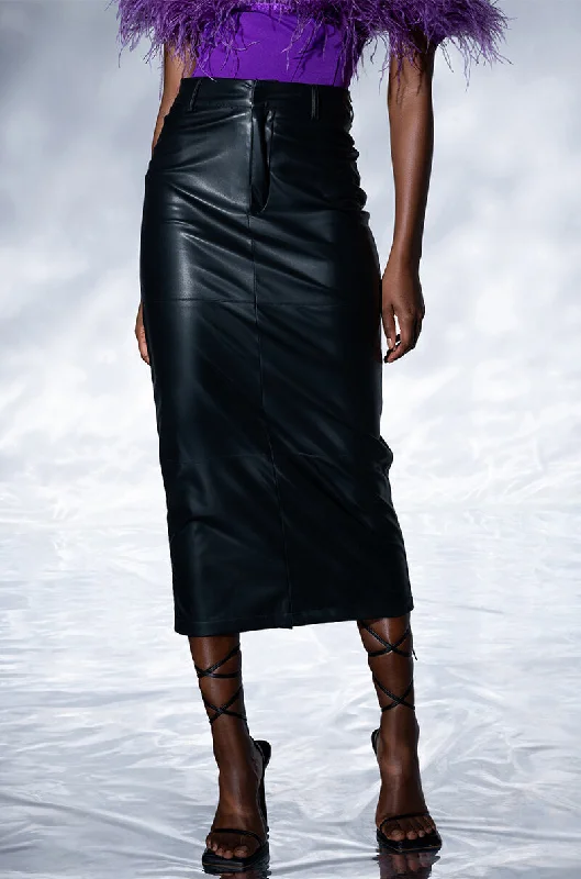 REAL TALK FAUX LEATHER MIDI SKIRT leather skirt bold