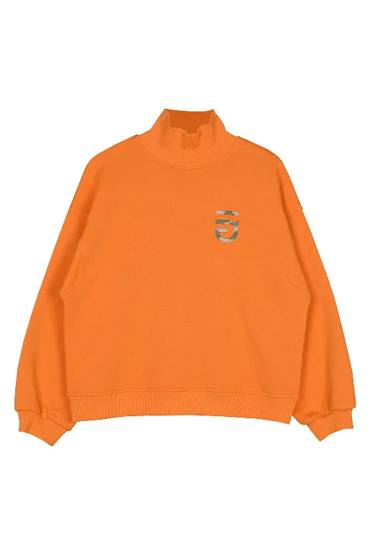 Oversize Turtleneck Sweatshirt Orange Hoodie with Drawstring Waist Adjustable Fitted