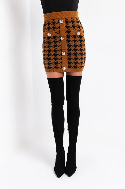 HIGH MAINTENANCE HOUNDSTOOTH MINI SKIRT BLACK MULTI ribbed skirt waist