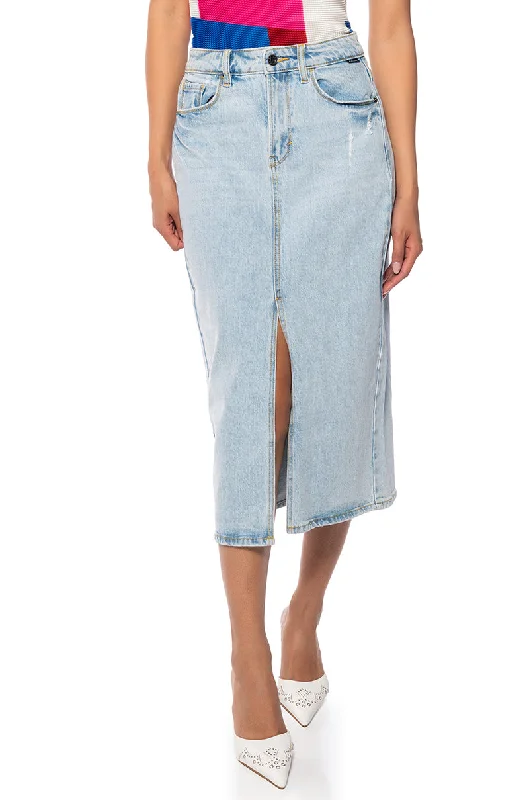 BRIANA CENTER SLIT DENIM MIDI SKIRT seamless skirt comfort