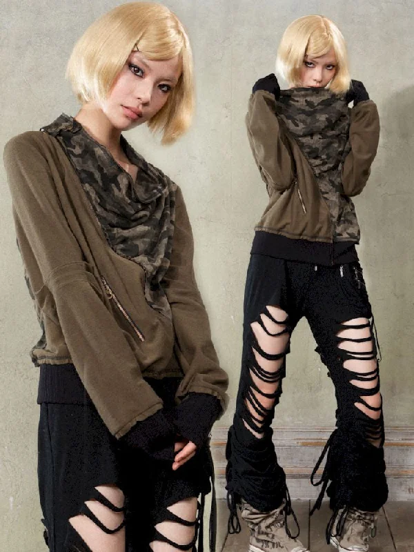 Camouflage Long Sleeve Spliced Sweatshirt【s0000009921】 Hoodie with High Neck Warm Protective