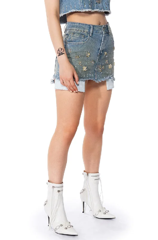 Y2K RHINESTONE MINI DENIM SKIRT leather skirt bold