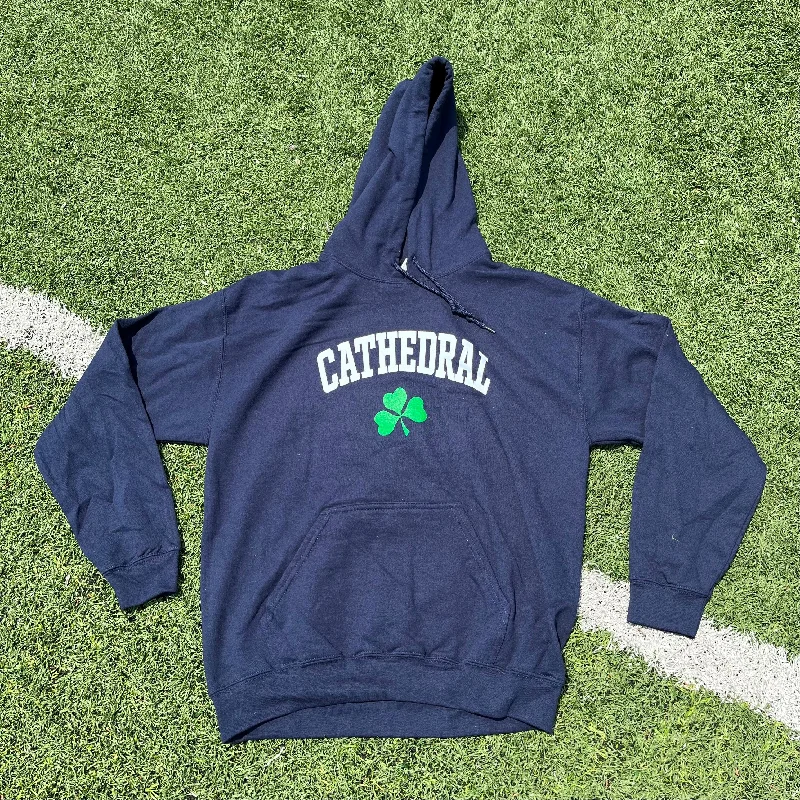 Navy Shamrock Spirit Wear Hoodie Hoodie with Typography Text Message