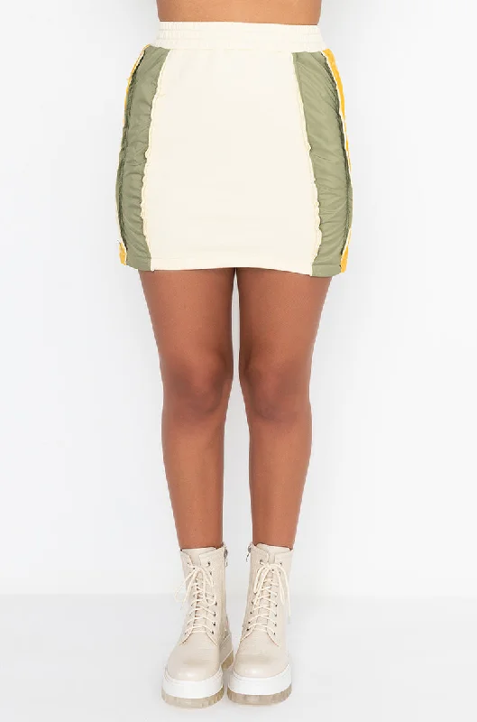 TAP IN MINI SKIRT BEIGE MULTI silk skirt sleek