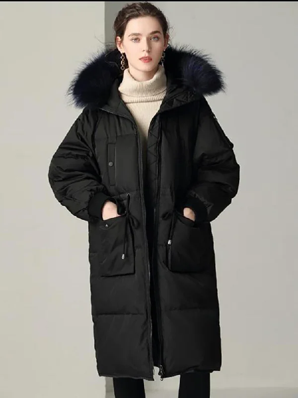 Thickened long down Parkawomen over the knee 2021 Fur Hood Classic Quilted Parka Coat