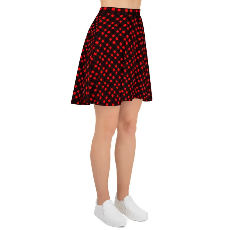 Red Buffalo Plaid Skater Skirt, Plaid Print Preppy Women's Tennis Skirts-Made in USA/EU tulle skirt dreamy