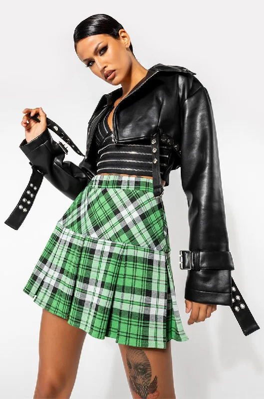 CHIC MINI PLAID SKIRT IN GREEN chiffon skirt airy