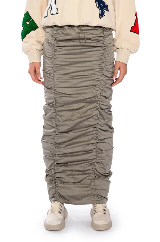 TOP OF THE WORLD CINCHED MAXI SKIRT asymmetrical skirt cut