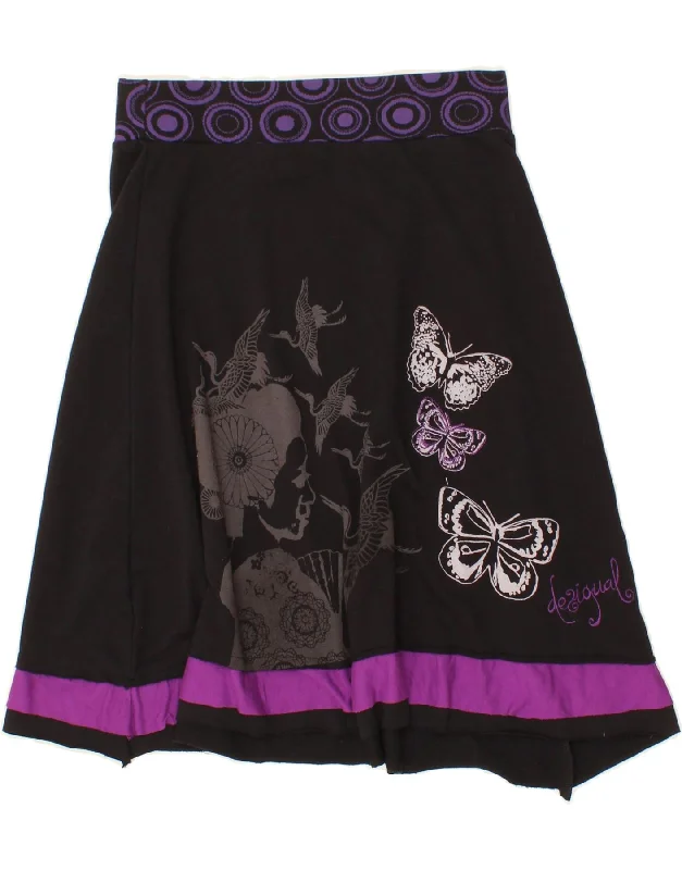 DESIGUAL Womens Graphic A-Line Skirt XL W36  Black high waist skirt