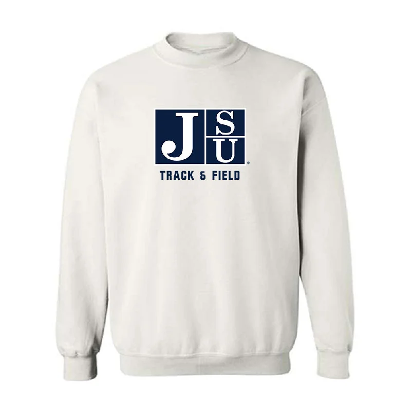 Jackson State - NCAA Women's Track & Field : Tramani Osley - Crewneck Sweatshirt Hoodie with Hem Raw Edge Edgy Unfinished