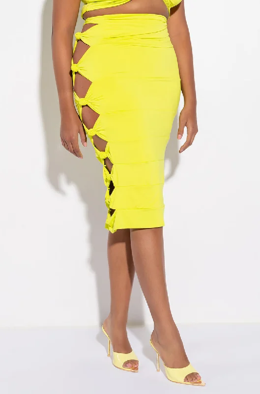 PLUS WORST BEHAVIOR CUTOUT MIDI SKIRT silk skirt luxurious