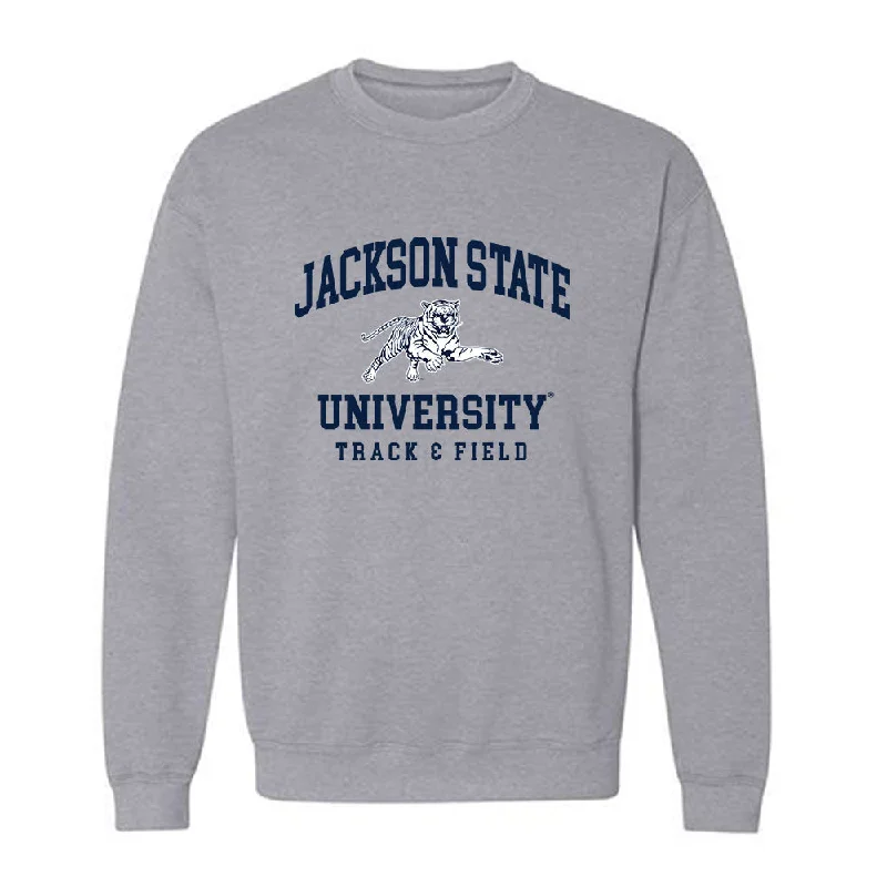 Jackson State - NCAA Women's Track & Field : Tramani Osley - Crewneck Sweatshirt Hoodie with Back Slit Movement Comfort