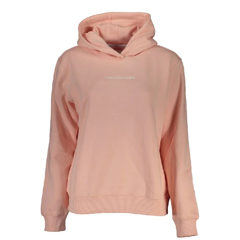 Chic Pink Hooded Fleece Sweatshirt Hoodie with Hem Contrast Bold Stylish