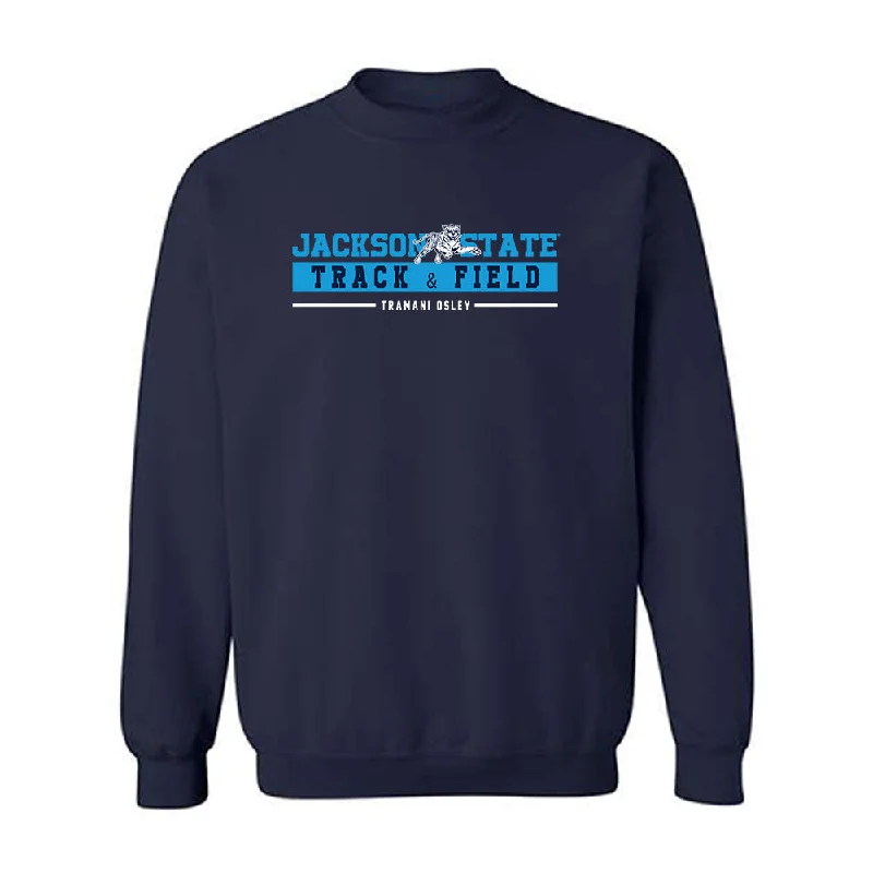 Jackson State - NCAA Women's Track & Field : Tramani Osley - Classic Fashion Shersey Crewneck Sweatshirt Hoodie with Hem Frayed Vintage Worn