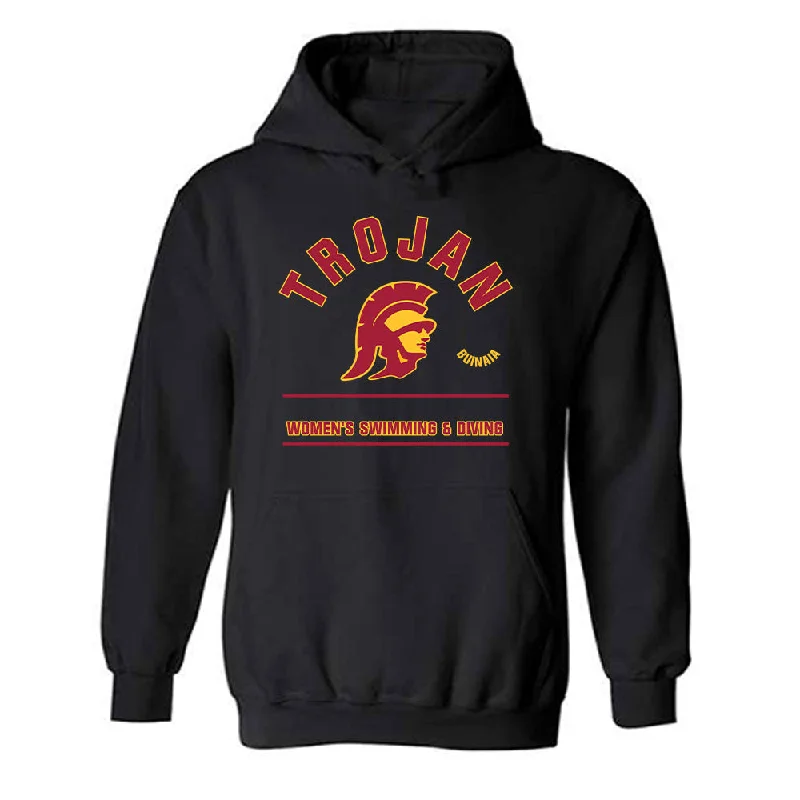 USC - NCAA Women's Swimming & Diving : Vasilissa Buinaia - Classic Fashion Shersey Hooded Sweatshirt Hoodie with Monochrome Minimalist Simple