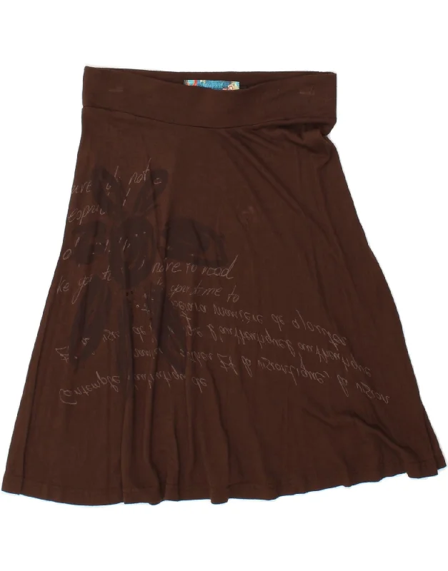 DESIGUAL Womens Graphic A-Line Skirt Medium W28  Brown velvet skirt glossy