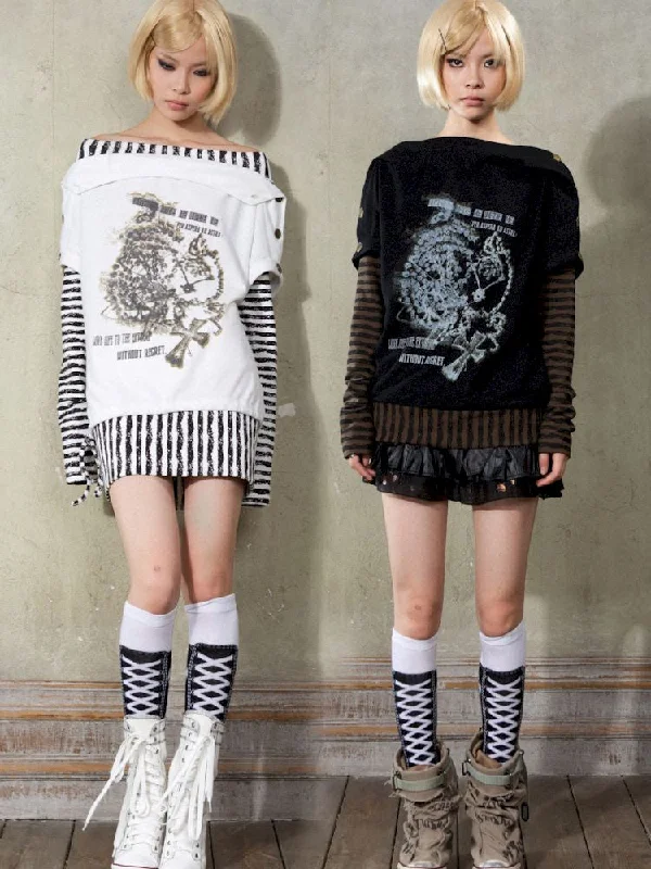 One Shoulder Punk Loose Sweatshirt【s0000009932】 Hoodie with Front Slit Layering Stylish