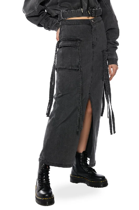 WHITNEY CARGO DENIM MAXI SKIRT leather skirt sleek