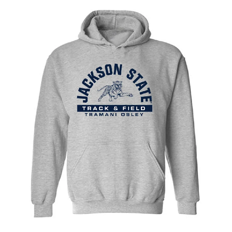 Jackson State - NCAA Women's Track & Field : Tramani Osley - Classic Fashion Shersey Hooded Sweatshirt Hoodie with Embroidery Detailed Premium