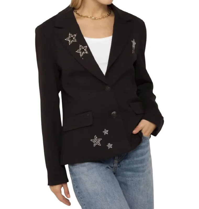 Junie Rhnestone Star Blazer In Black Women's Solid Blazer