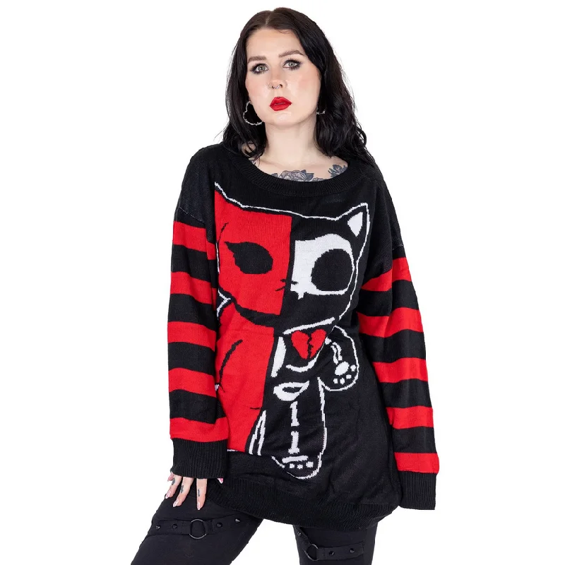 HALF DEAD CAT JUMPER - BLACK/RED Elegant Classic Vintage