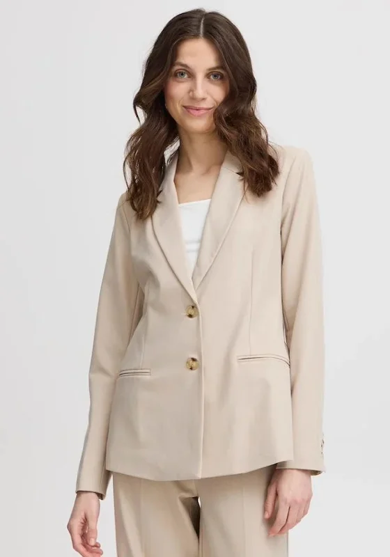 Fransa Abigail Single Breasted Blazer, Beige Women's Unique Blazer