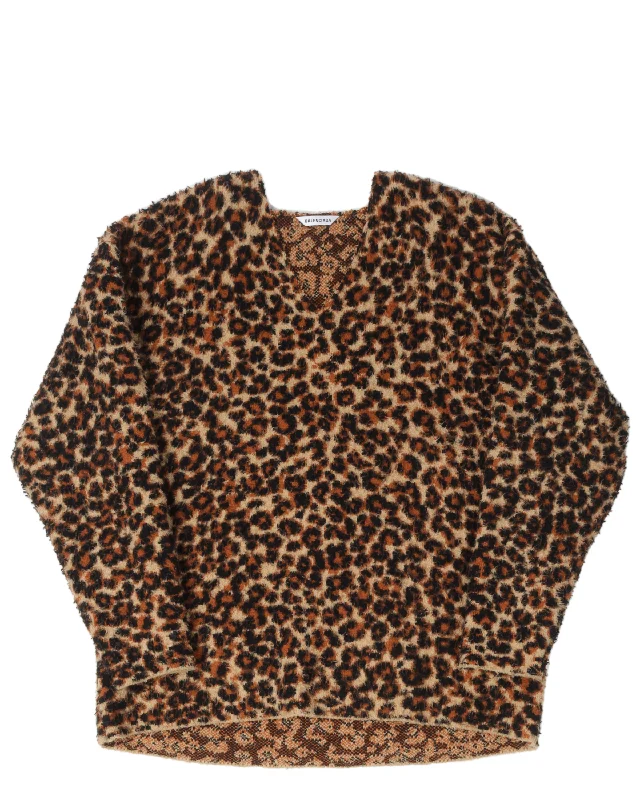 Wool-Blend Cheetah-Print Sweater Oversized Loose Flowy