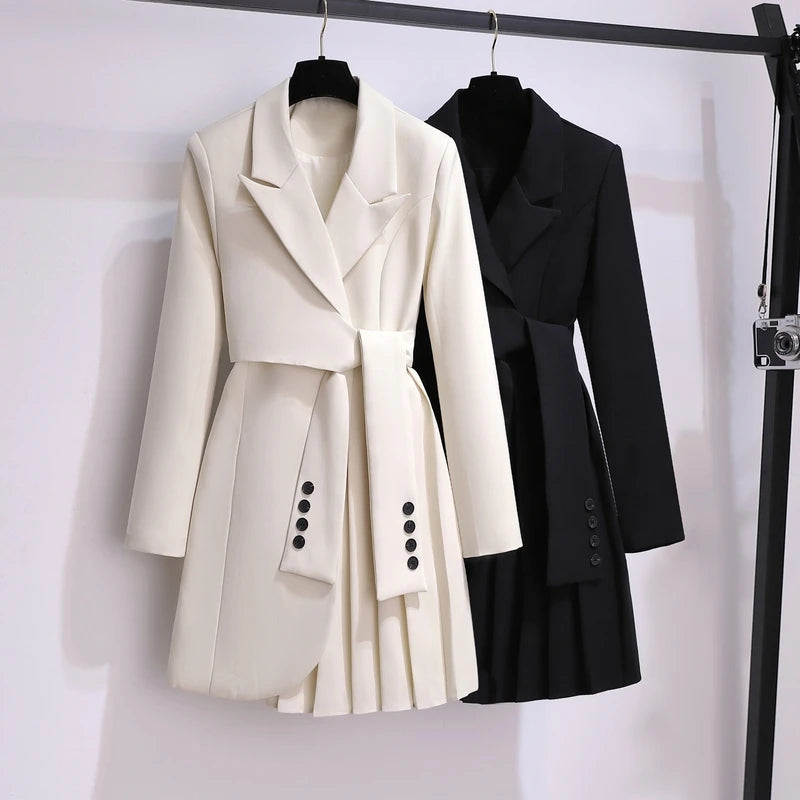 Advbridge Women's French Haute Couture Suit Dress Office Lady Business Casual Fashion Belt Solid Elegant Blazer Tunics Women's Elegant Suit