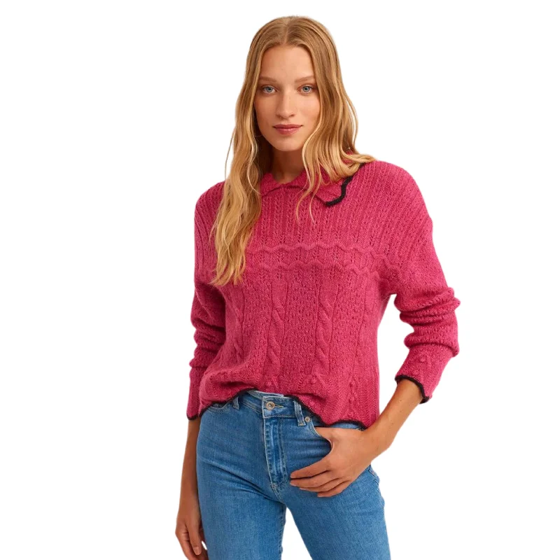 OXXO - Openwork Polo Neck Sweater Spandex Rayon Corduroy