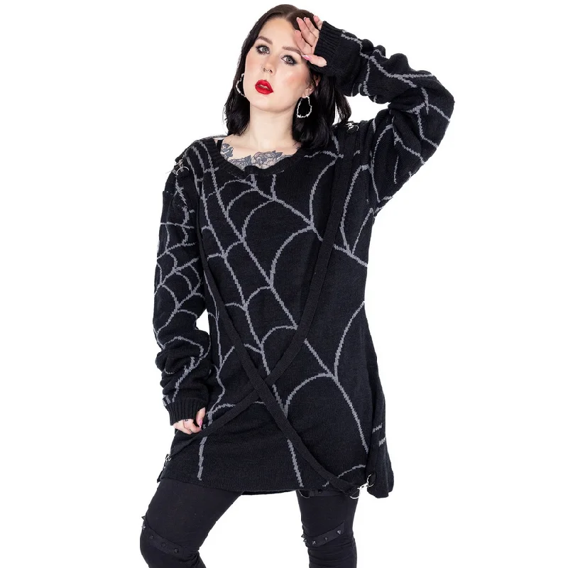 WEB JUMPER - BLACK/GREY Handmade Hand-knitted Hand-woven