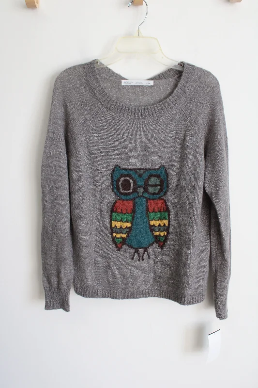 NEW Woolrich Gray Mohair Knit Owl Sweater | L Petite Welt Pockets Slit Pockets Flap Pockets