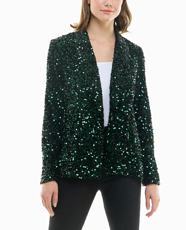 Nicole Miller Dani Velvet Sequin Jacket Belted Jacket Elasticated Jacket Padded Jacket