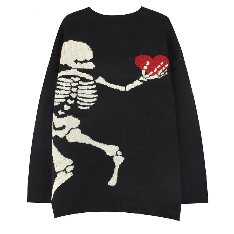 Undying Devotion Skeletal Heart Knit Sweater Faux Fur Fabric Real Fur Fabric Shearling Fabric