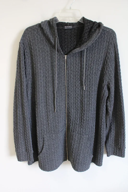 Bloomchic Full Zip Gray Sweater | XXL Graphic Sweater Embroidered Appliqued