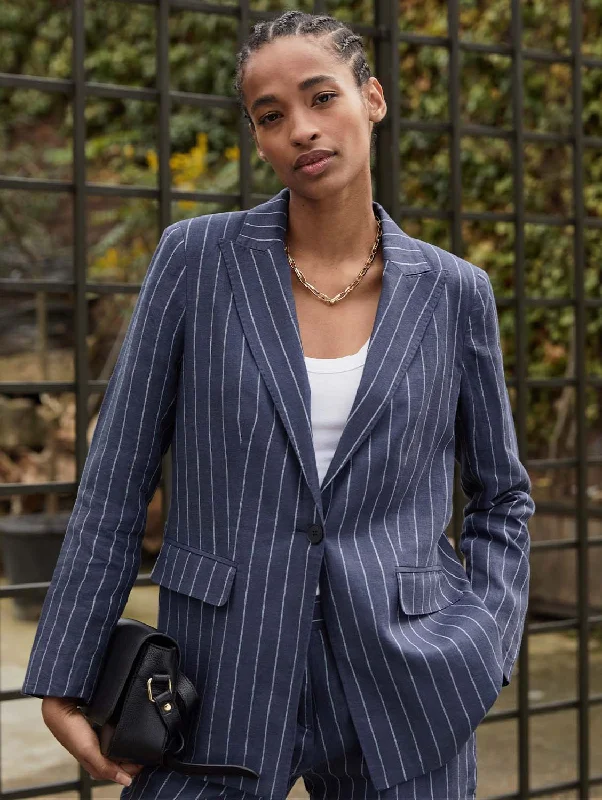 Thea Linen Blazer | Indigo & White Stripe Women's Fashion Blazer