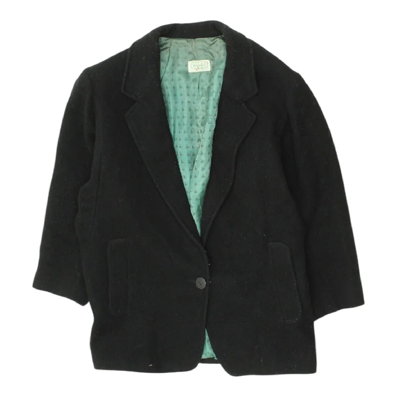 Benetton Womens Black 1 Button Wool Blazer Jacket | Vintage Designer Formal VTG Women's Custom Suit