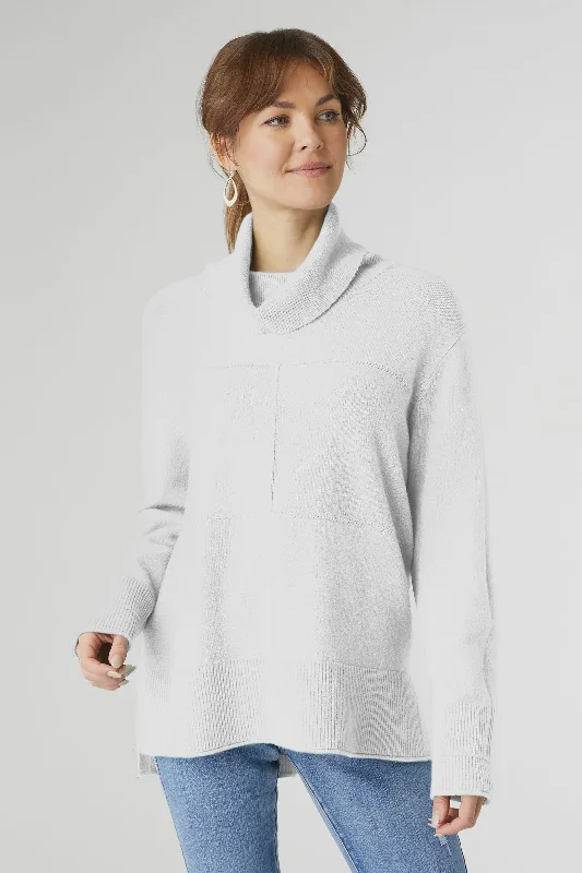 Heavenly - Luxe Turtleneck Sweater |  White Print Jacquard Patchwork