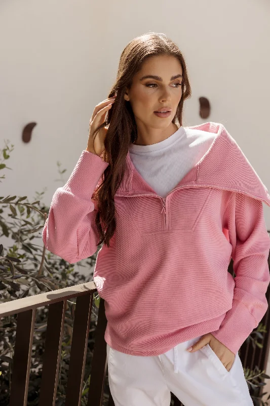 HUXEN Jumper Dusty Rose Zippered Buttoned Snapped